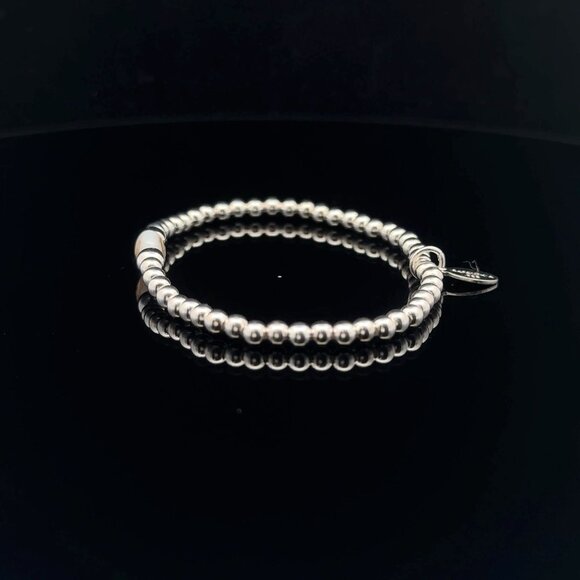 925 Sterling Silver Beaded Stretch Stacking Bracelet MOP Letter Initial M - Picture 6 of 6